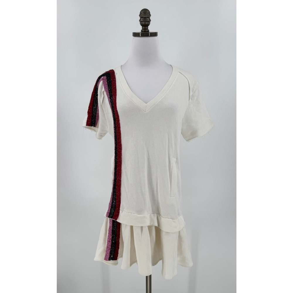 Andrea Bogosian Ivory Fleece Beaded Tunic Dress Sz P